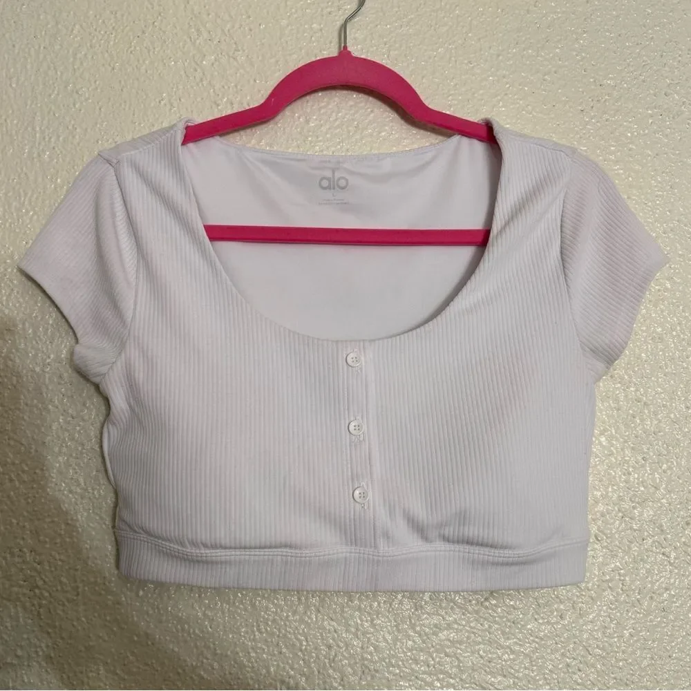 ALO Yoga Blissful Henley Ribbed Bra crop Top White color Size Large